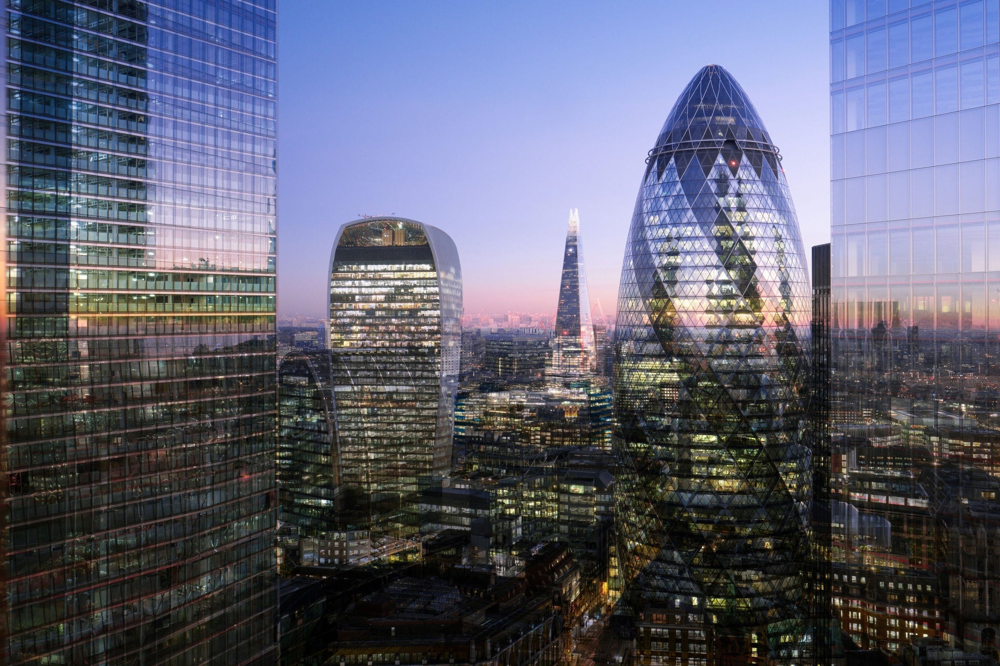 Elevated view of London’s skyscrapers